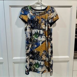 Tory Burch Silk Abstract Print Shift Cap Sleeve Dress Sz 6
